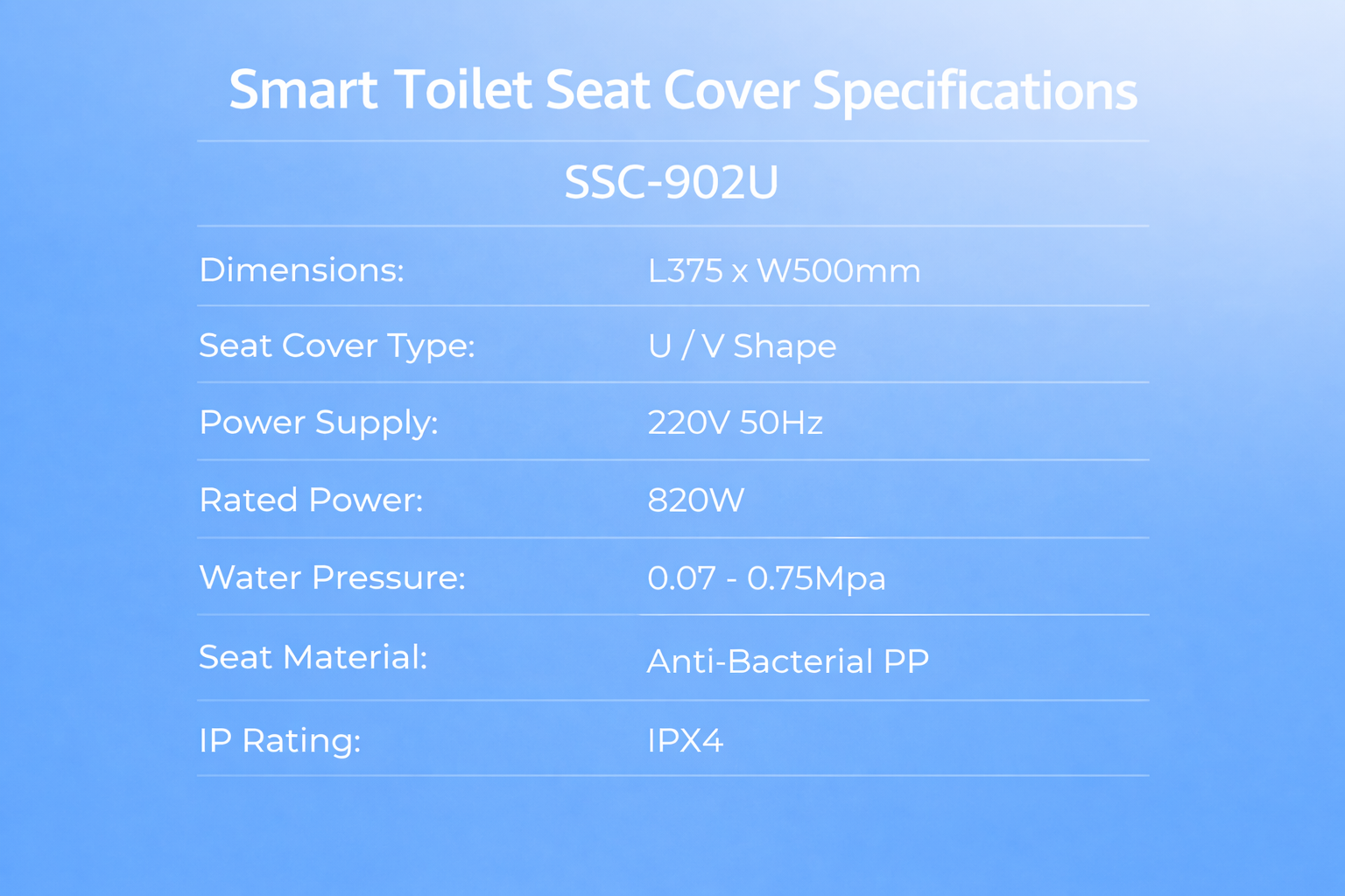 COSTA LITE SMART TOILET SEAT COVER - (SSC-902U)